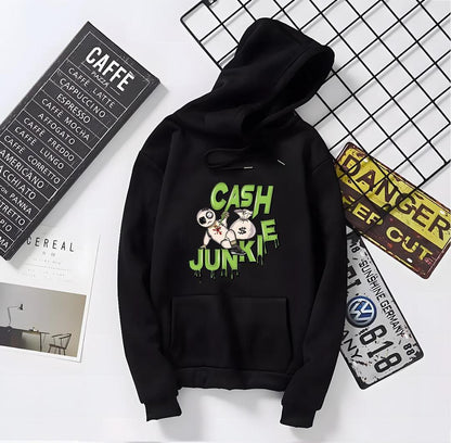 “Men’s Black Printed Fleece Hoodie – Hooded Neck, Small to XL”